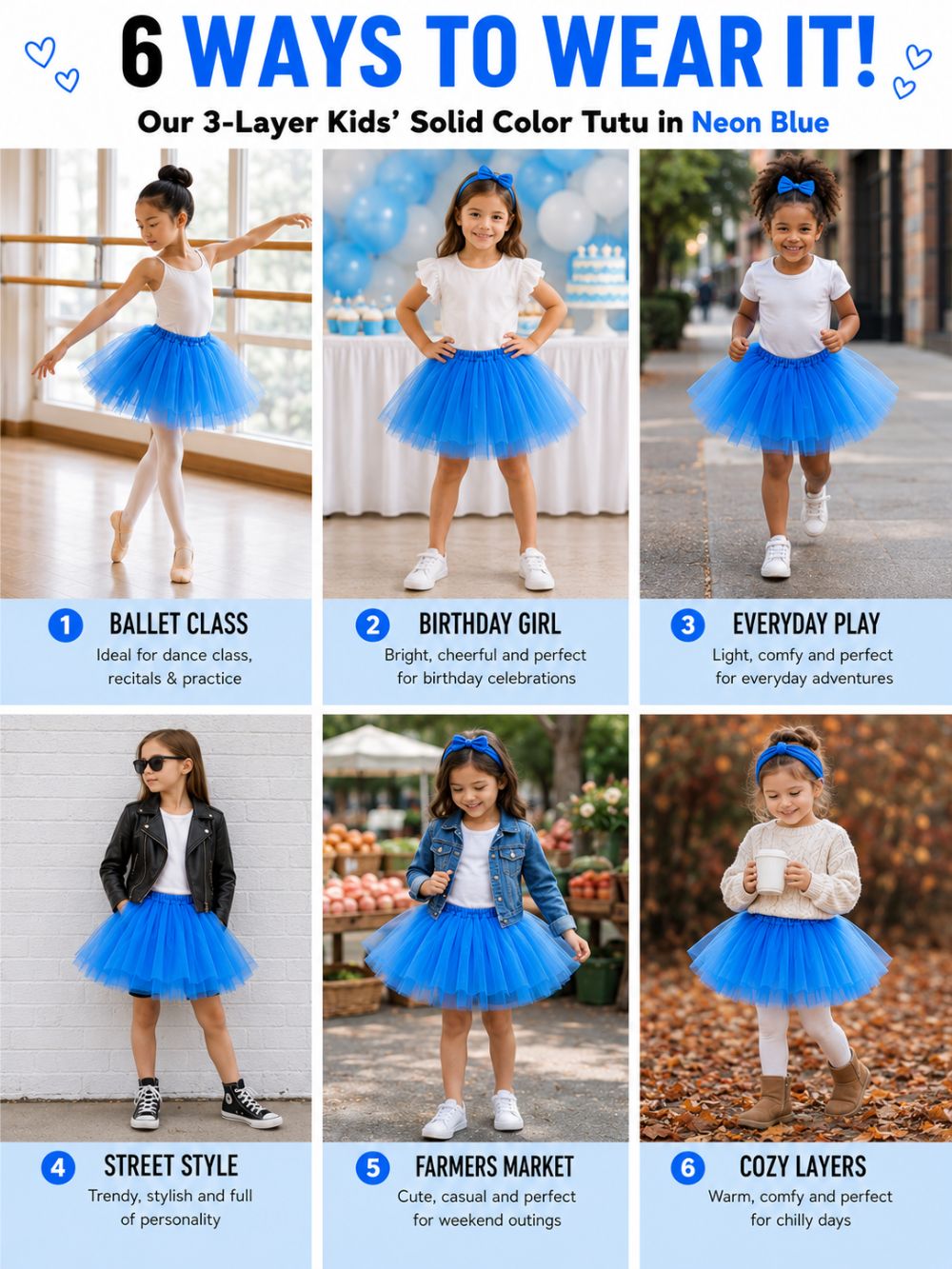 Neon Blue Tutu Skirt for Girls – 3-Layer Tulle Ballet, Dance, and Dress-Up Costume Skirt