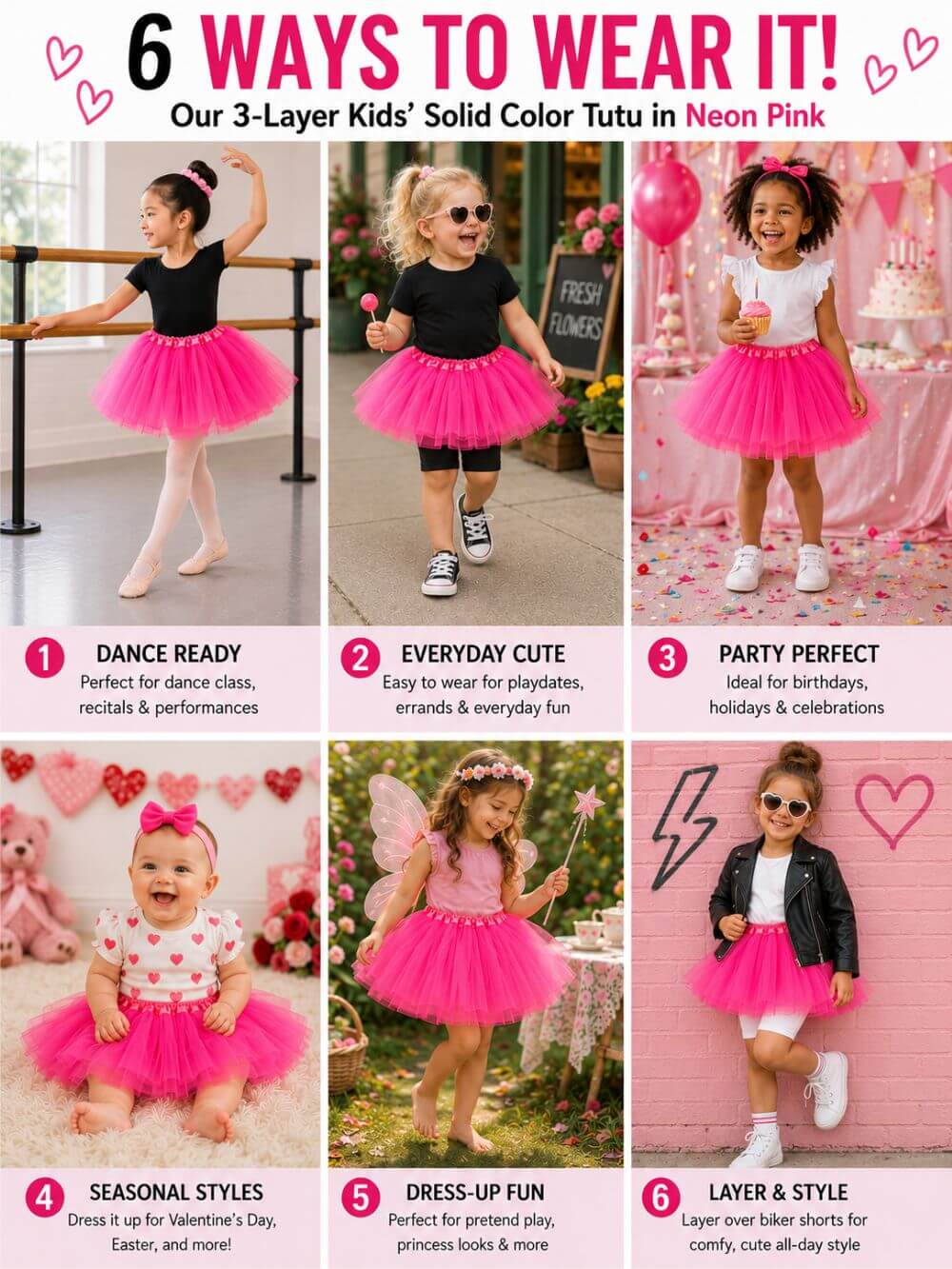 Neon Pink Tutu Skirt for Girls – 3-Layer Tulle Ballet, Dance, and Dress-Up Costume Skirt