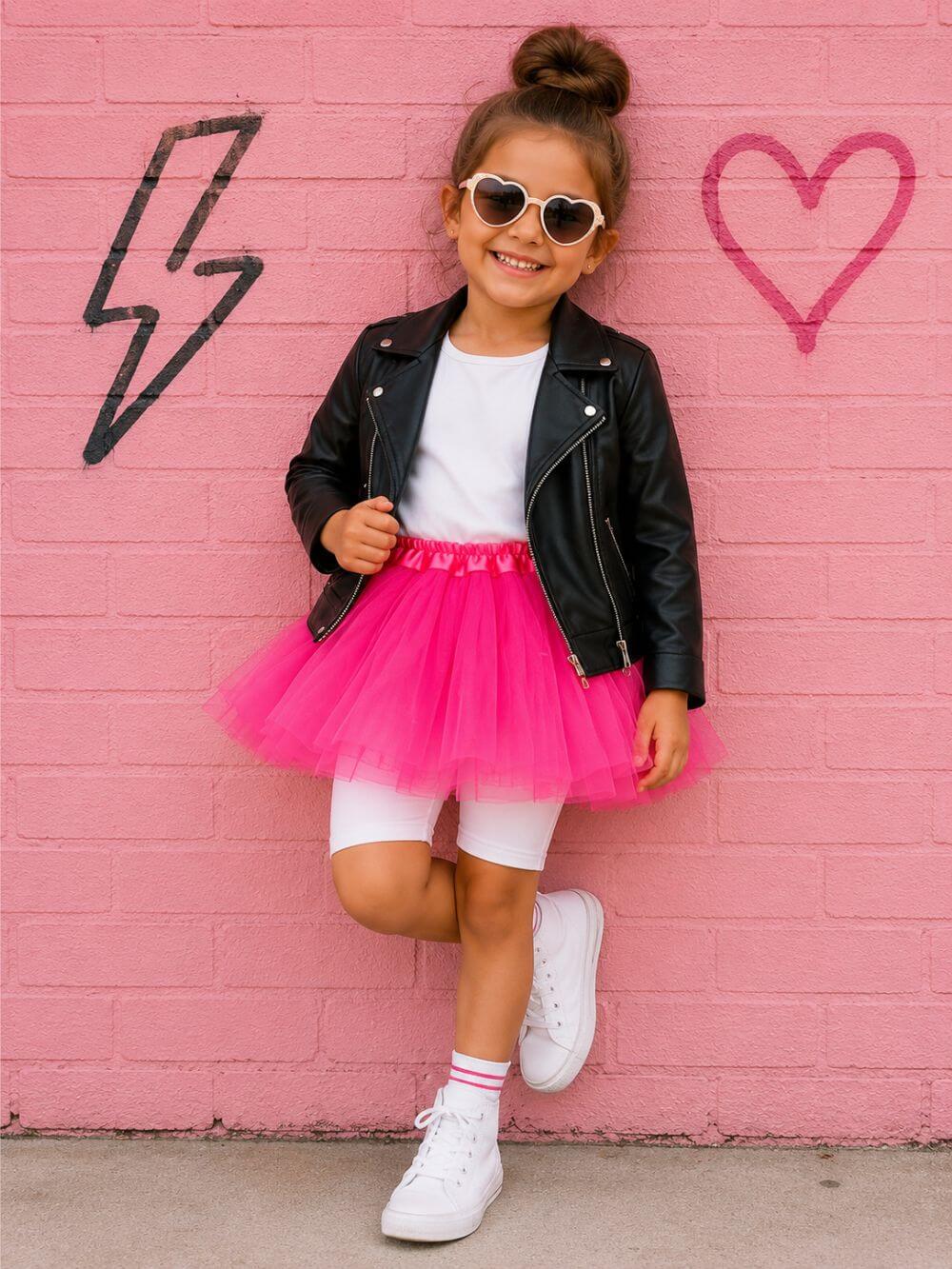Neon Pink Tutu Skirt for Girls – 3-Layer Tulle Ballet, Dance, and Dress-Up Costume Skirt