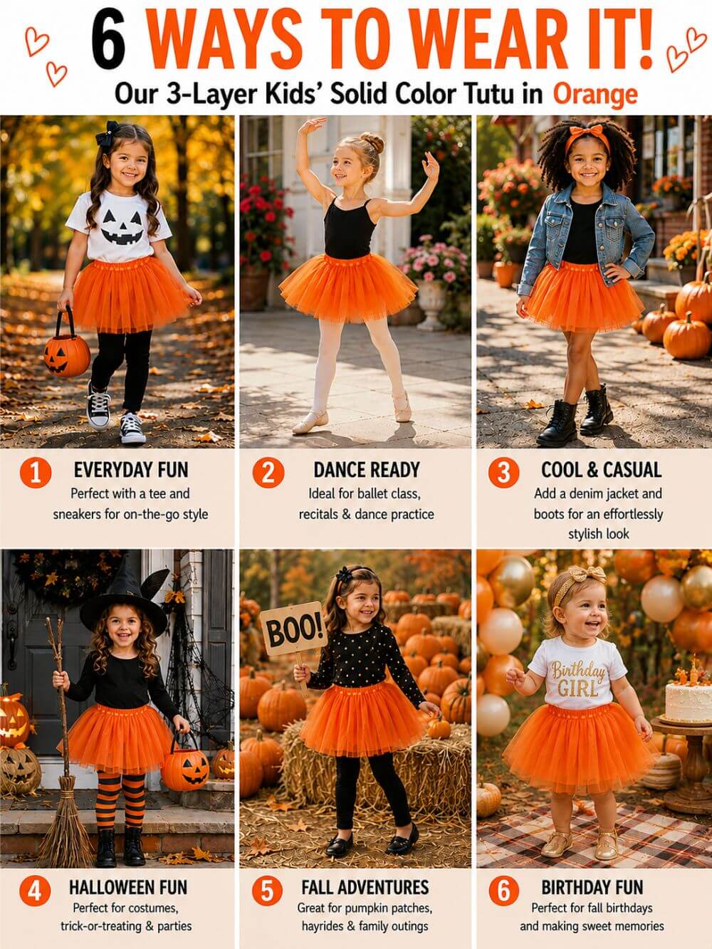 Orange Tutu Skirt for Girls – 3-Layer Tulle Ballet, Dance, and Dress-Up Costume Skirt