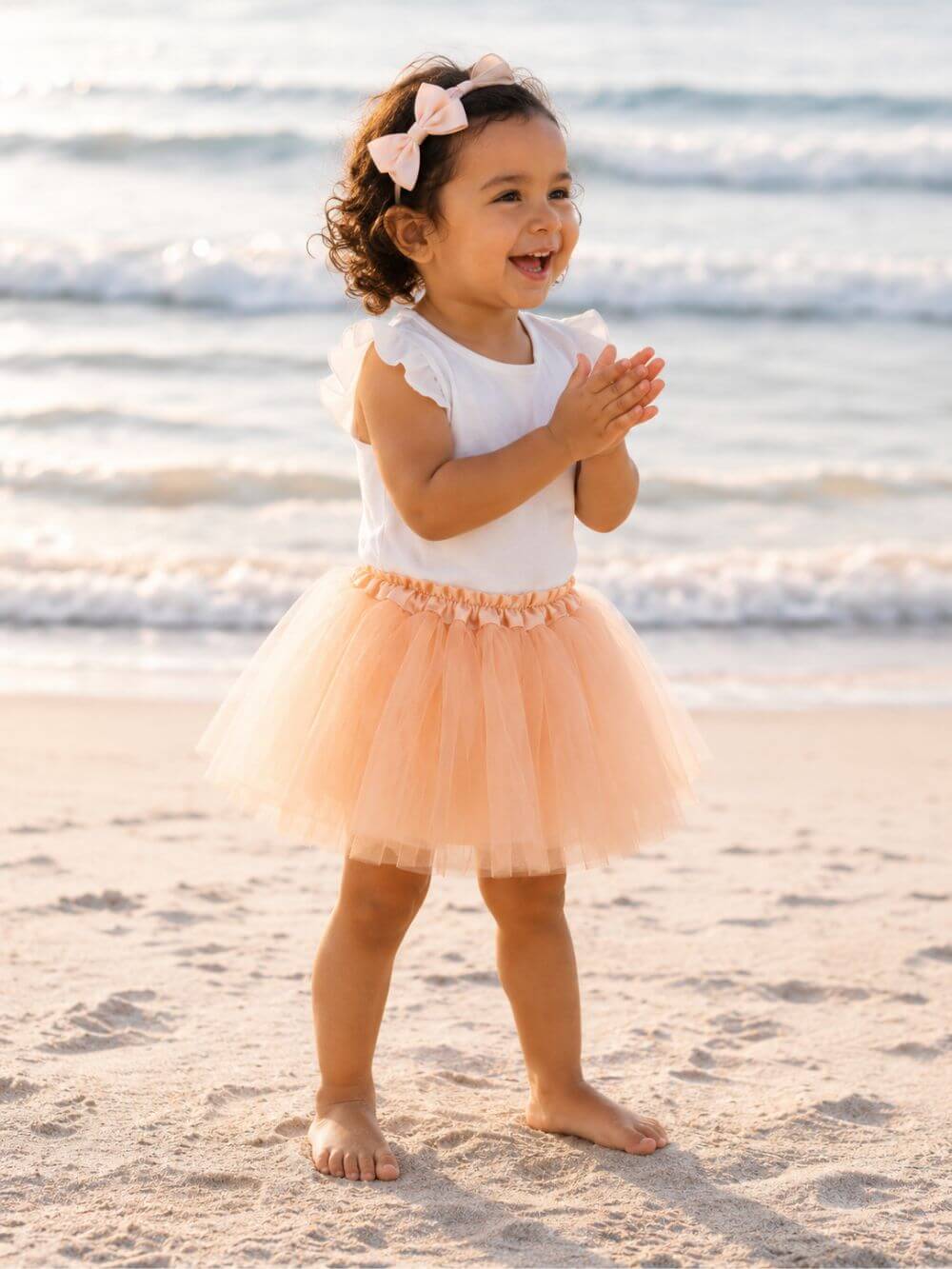 Peach Tutu Skirt for Girls – 3-Layer Tulle Ballet, Dance, and Dress-Up Costume Skirt