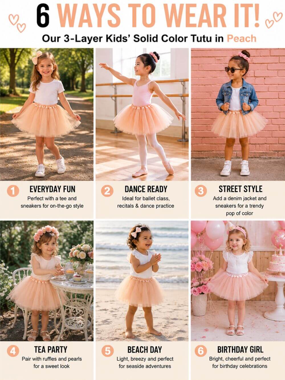 Peach Tutu Skirt for Girls – 3-Layer Tulle Ballet, Dance, and Dress-Up Costume Skirt