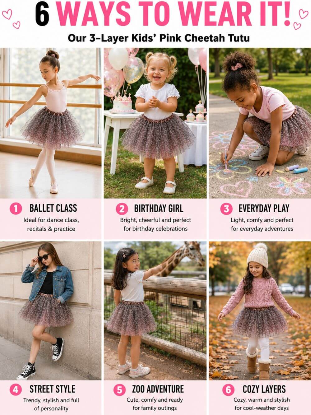 Cheetah Pink Tutu Skirt for Girls – 3-Layer Tulle Ballet, Dance, and Dress-Up Costume Skirt