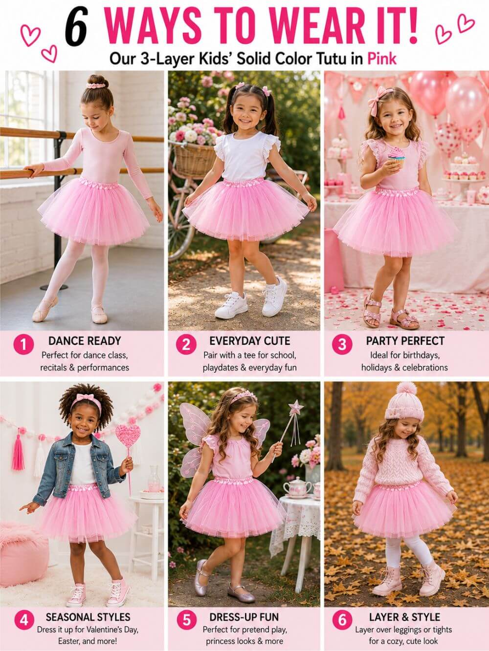 Pink Tutu Skirt for Girls – 3-Layer Tulle Ballet, Dance, and Dress-Up Costume Skirt