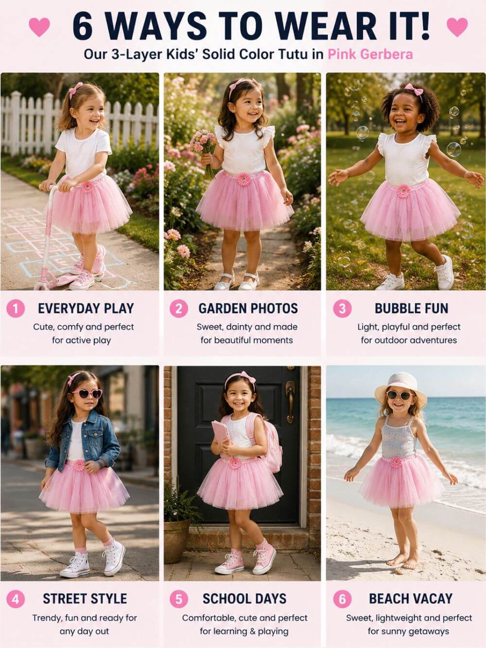 Pink Gerbera Daisy Flower Girls Tutu Skirt - Kids Size Tulle Ballet Dance Costume Tutus
