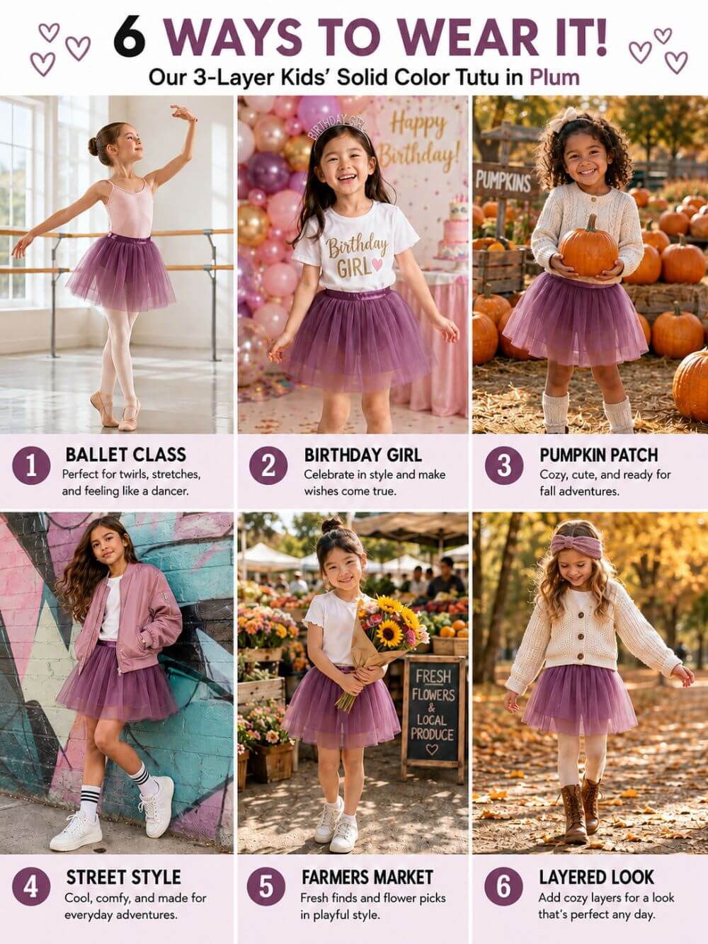 Plum Tutu Skirt for Girls – 3-Layer Tulle Ballet, Dance, and Dress-Up Costume Skirt