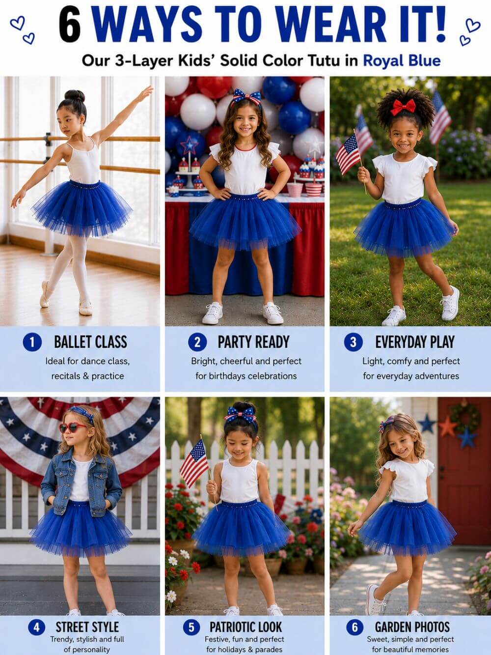 Royal Blue Tutu Skirt for Girls – 3-Layer Tulle Ballet, Dance, and Dress-Up Costume Skirt