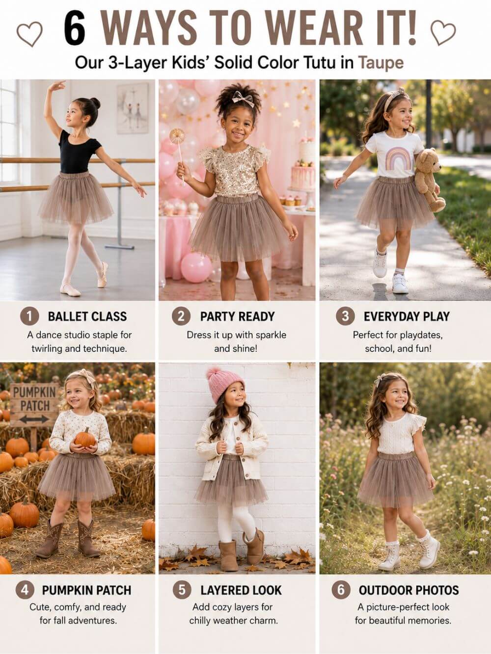Taupe Tutu Skirt for Girls – 3-Layer Tulle Ballet, Dance, and Dress-Up Costume Skirt