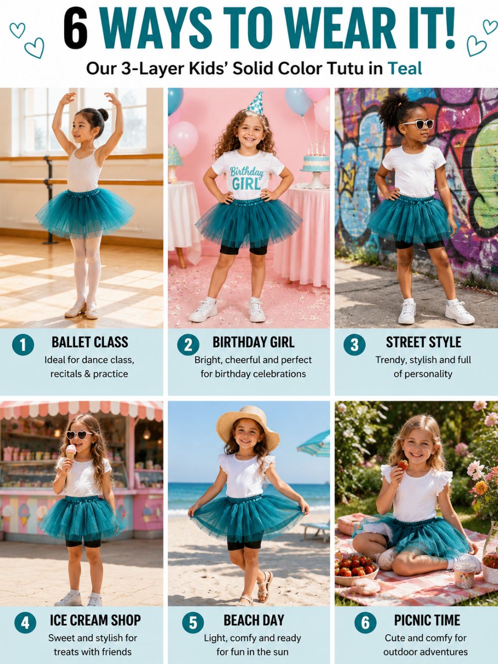 Teal Tutu Skirt for Girls – 3-Layer Tulle Ballet, Dance, and Dress-Up Costume Skirt