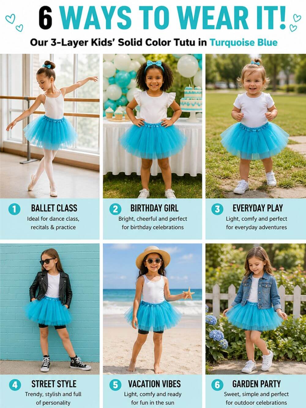 Turquoise Blue Tutu Skirt for Girls – 3-Layer Tulle Ballet, Dance, and Dress-Up Costume Skirt