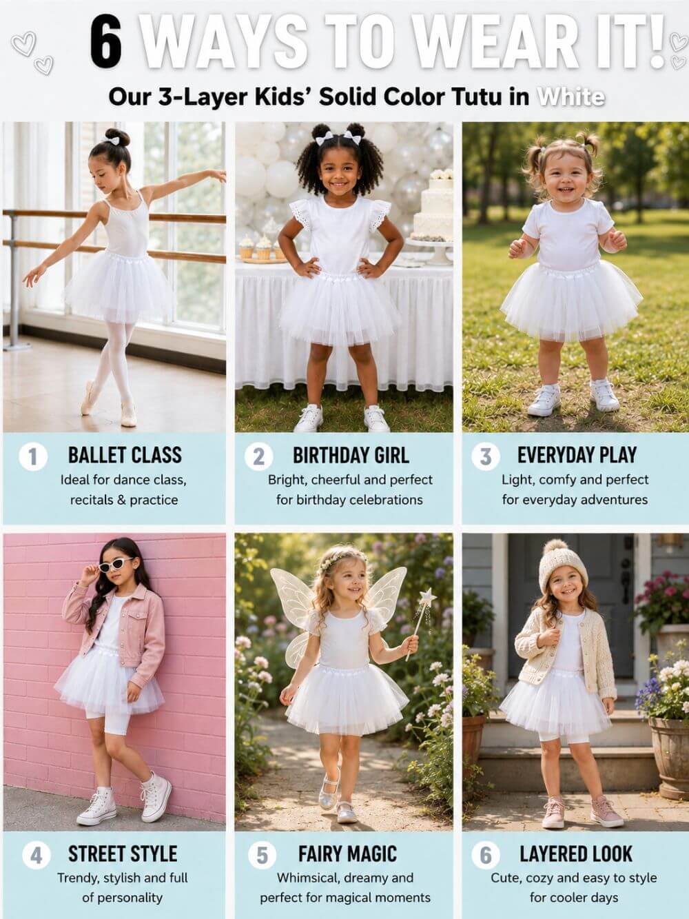 White Tutu Skirt for Girls – 3-Layer Tulle Ballet, Dance, and Dress-Up Costume Skirt