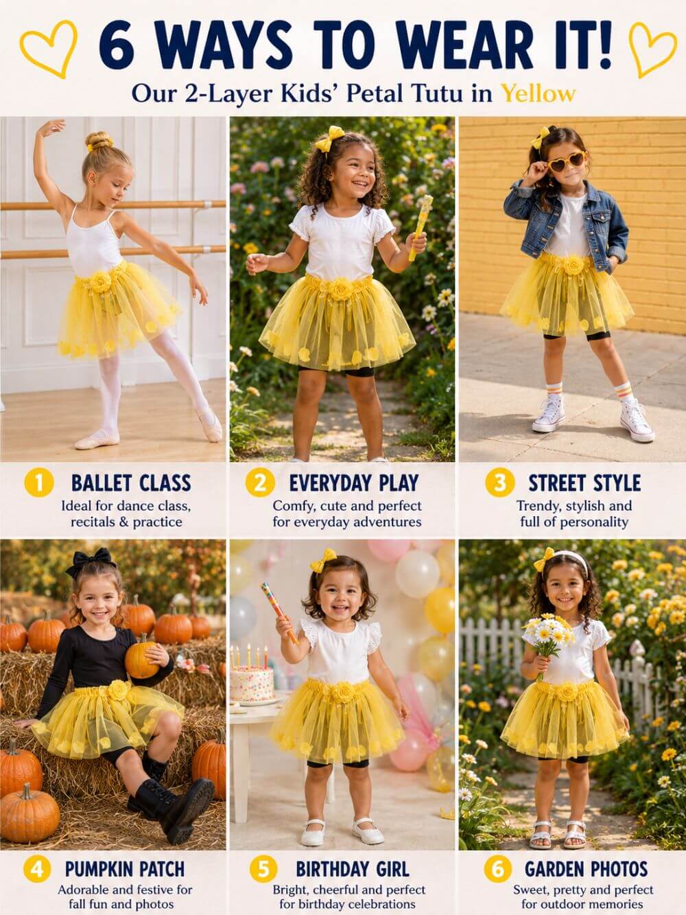 Yellow Petal Girls Tutu Skirt - Kids Size 3-Layer Tulle Basic Ballet Dance Costume Tutus