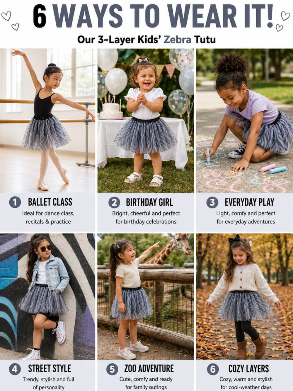 Zebra Tutu Skirt for Girls – 3-Layer Tulle Ballet, Dance, and Dress-Up Costume Skirt