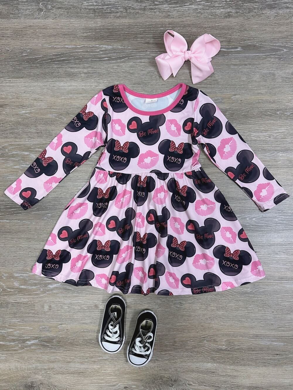 Kiss the Mouse Girls Pink & Black Long Sleeve Dress - Sydney So Sweet