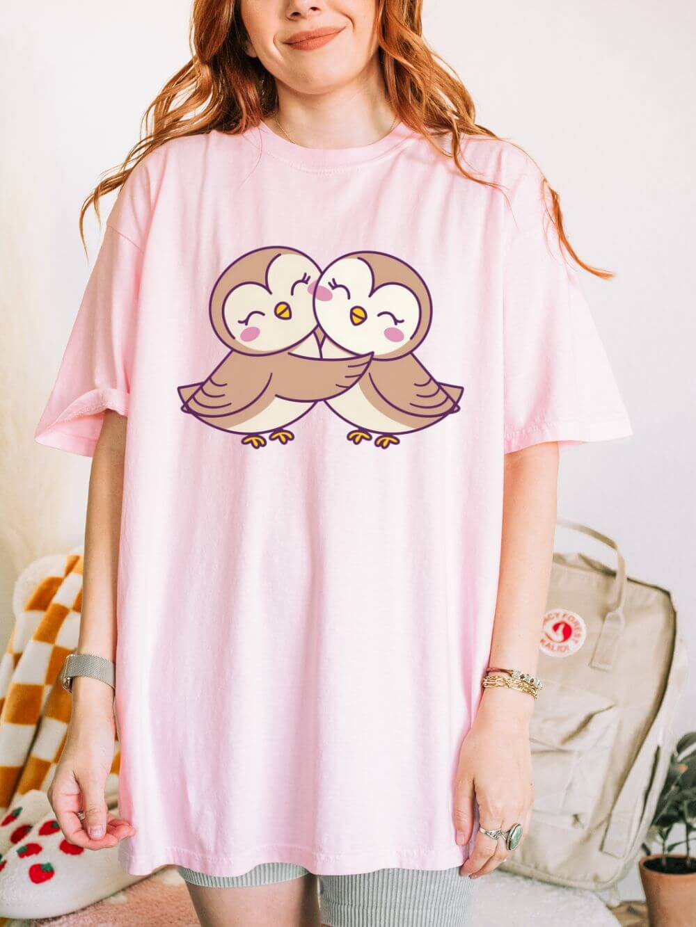 Cute Kissing Owls Graphic T-Shirt Unisex Short Sleeve Tee - Sydney So Sweet