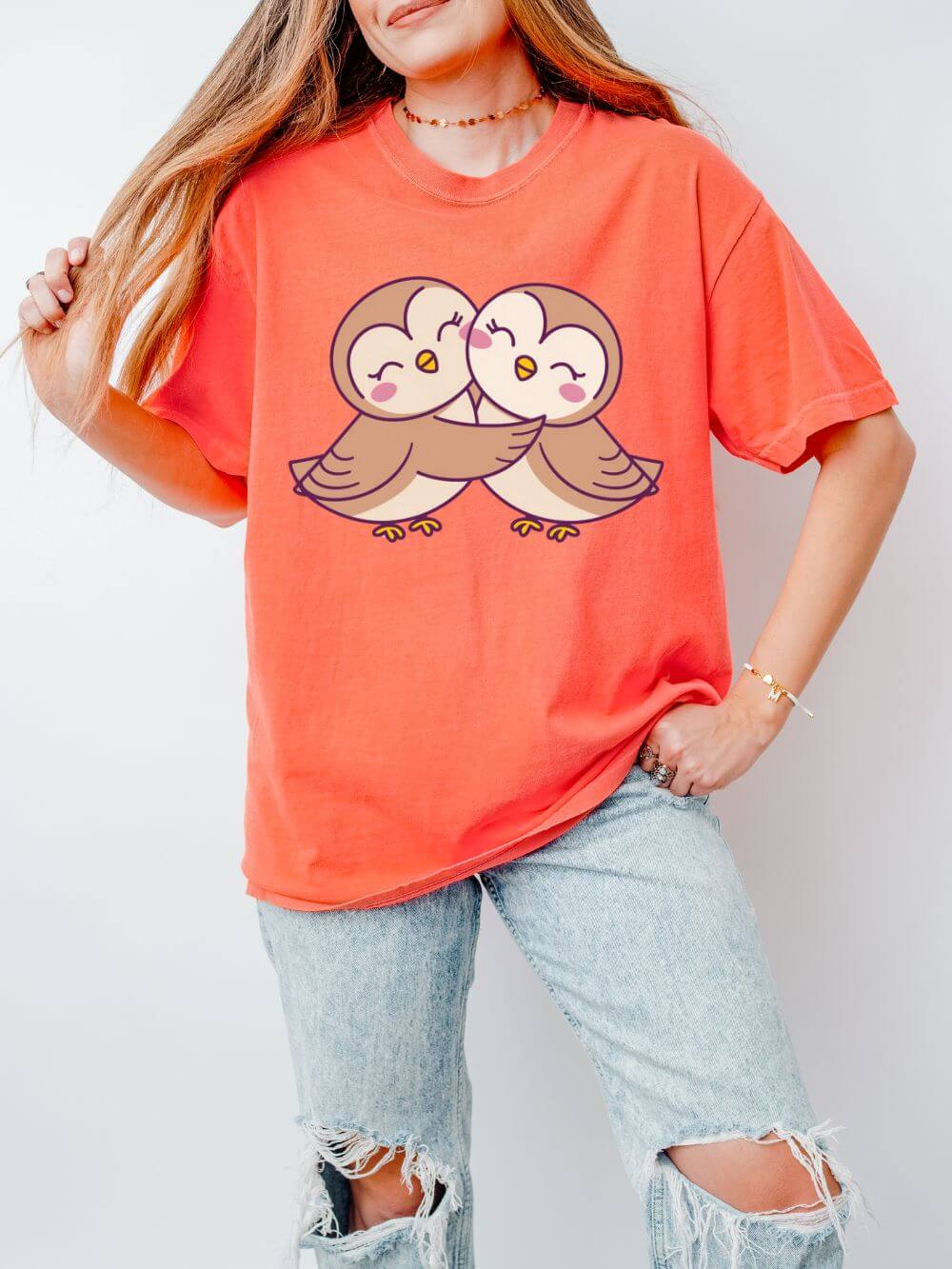 Cute Kissing Owls Graphic T-Shirt Unisex Short Sleeve Tee - Sydney So Sweet