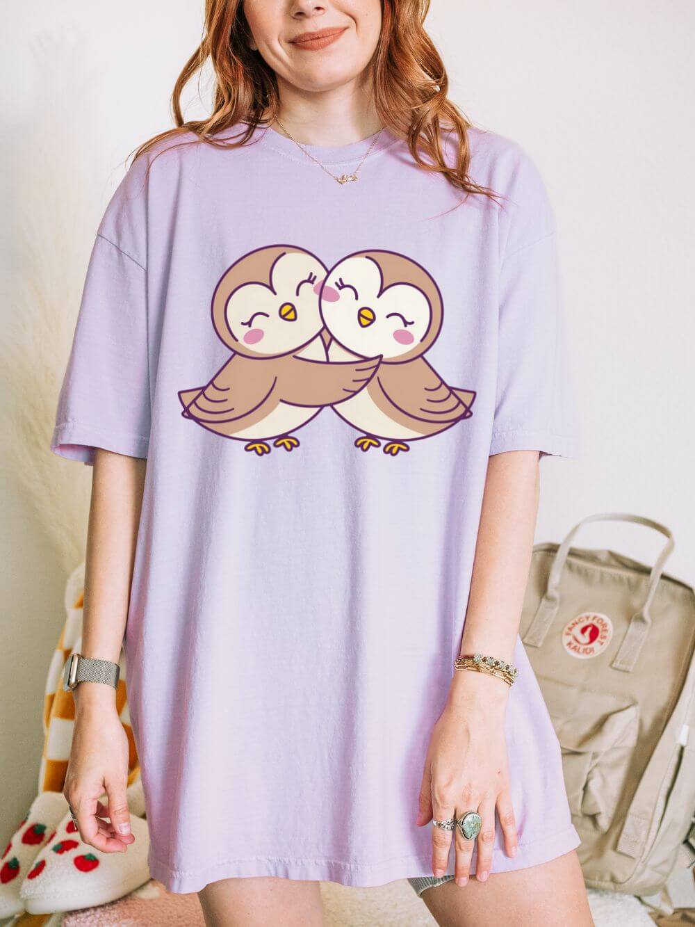 Cute Kissing Owls Graphic T-Shirt Unisex Short Sleeve Tee - Sydney So Sweet