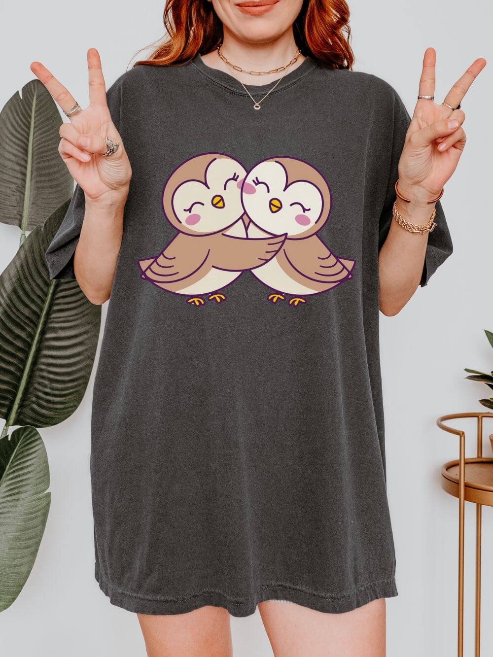 Cute Kissing Owls Graphic T-Shirt Unisex Short Sleeve Tee - Sydney So Sweet
