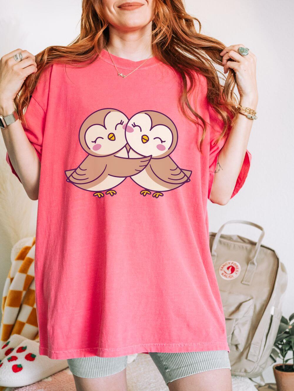 Cute Kissing Owls Graphic T-Shirt Unisex Short Sleeve Tee - Sydney So Sweet