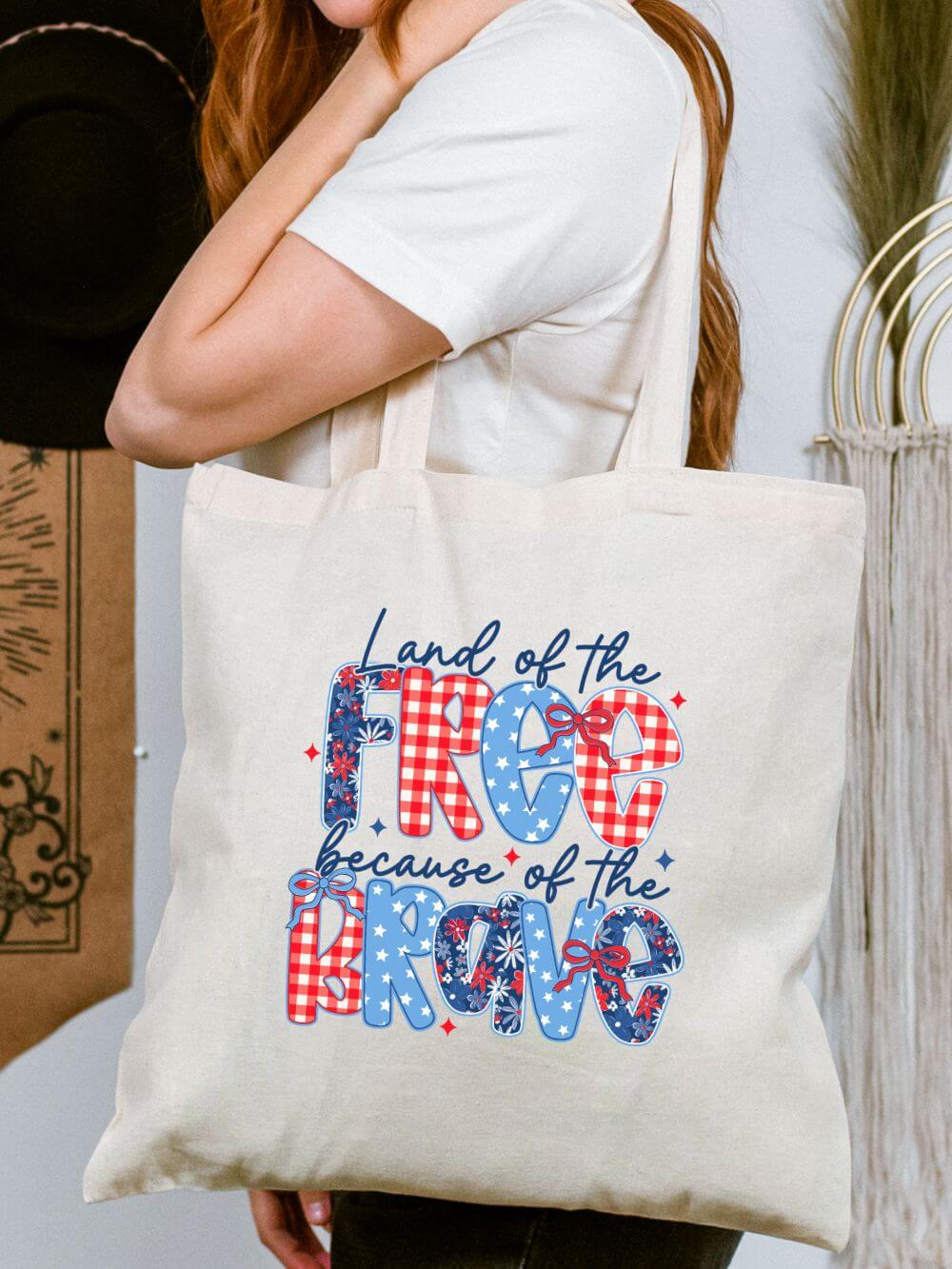 Land of the Free Because of the Brave Cotton Canvas Tote Bag