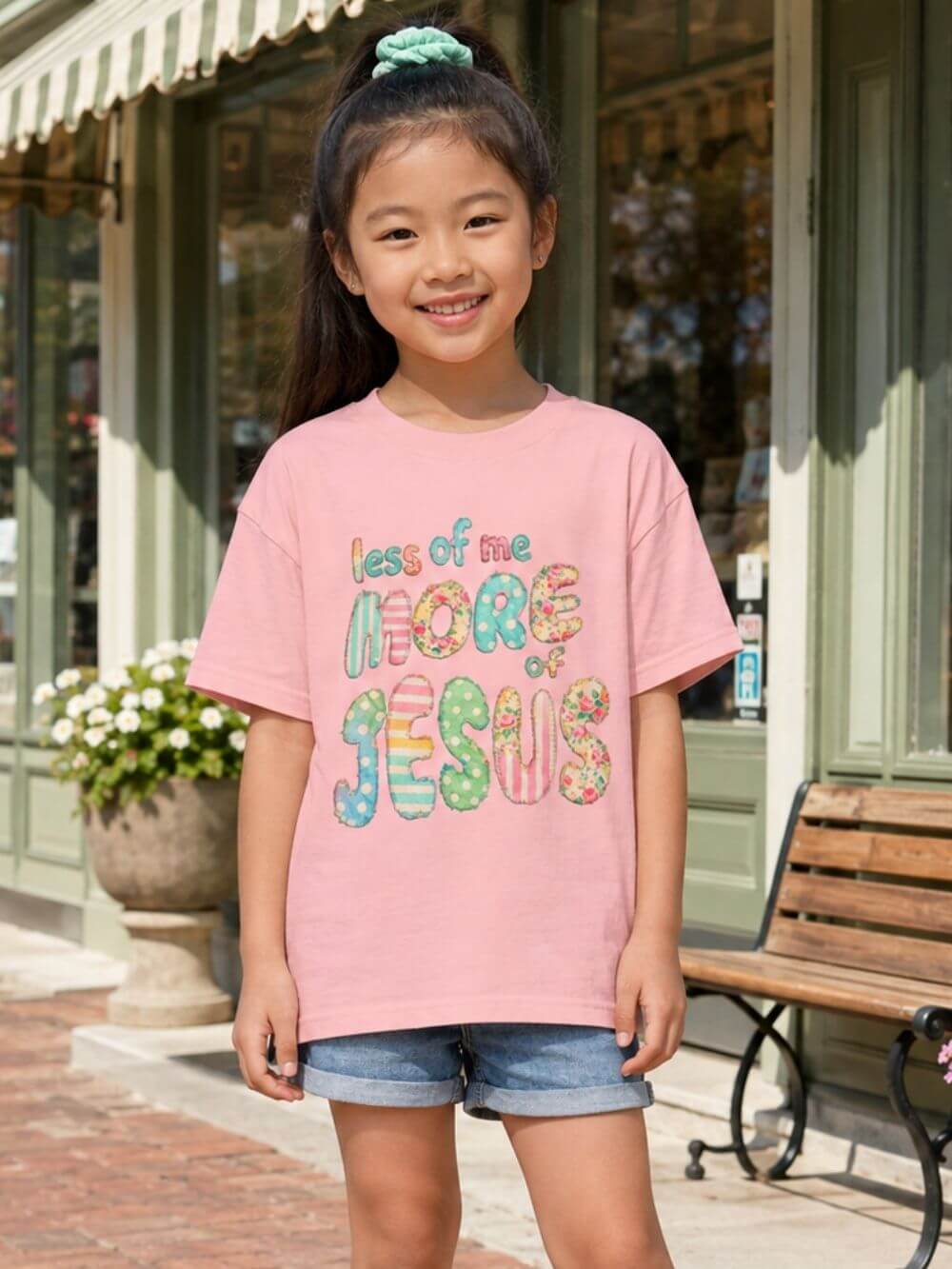 Less of Me More of Jesus Kids T-Shirt Cute Patchwork Youth Christian Graphic Tee