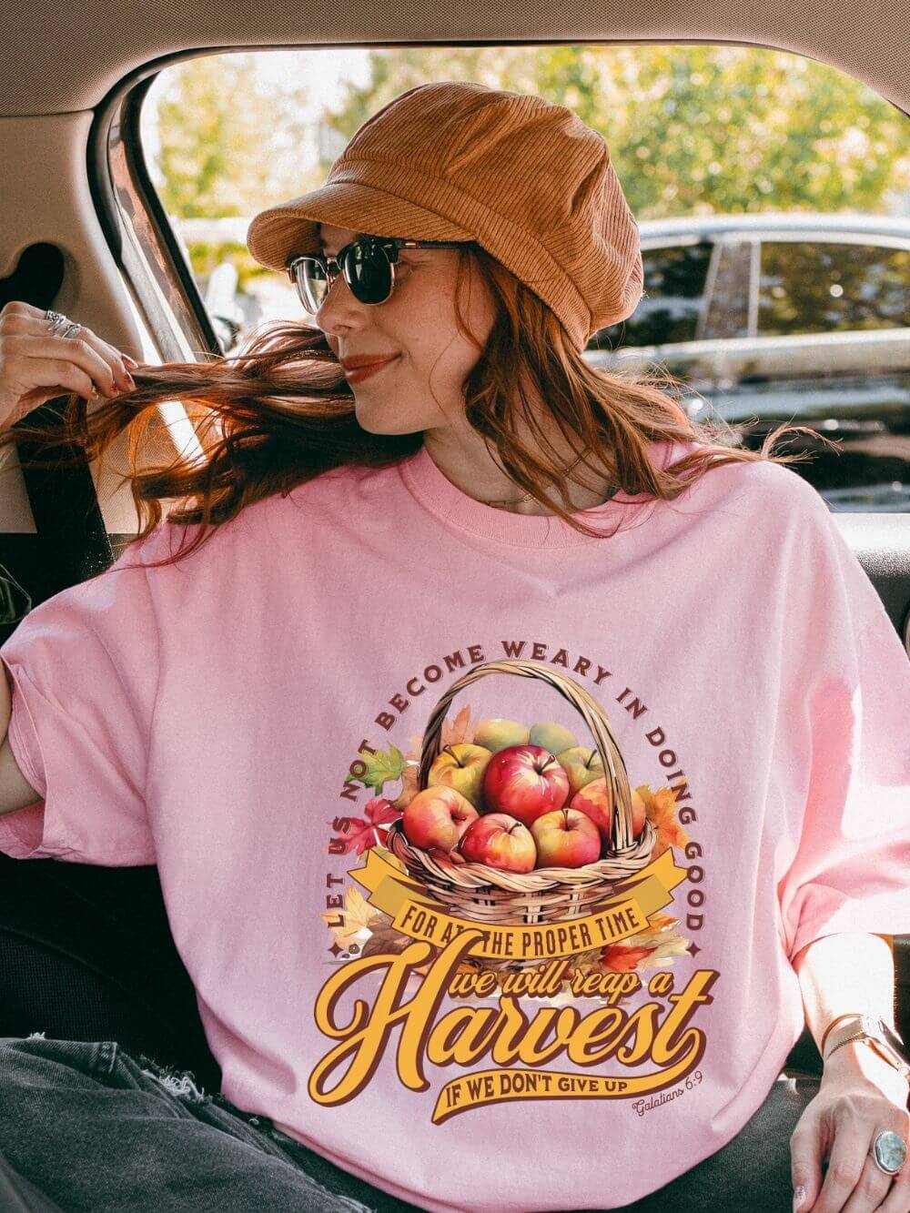 Let Us Not Become Weary Harvest Apples T-Shirt Christian Rustic Fall Tee