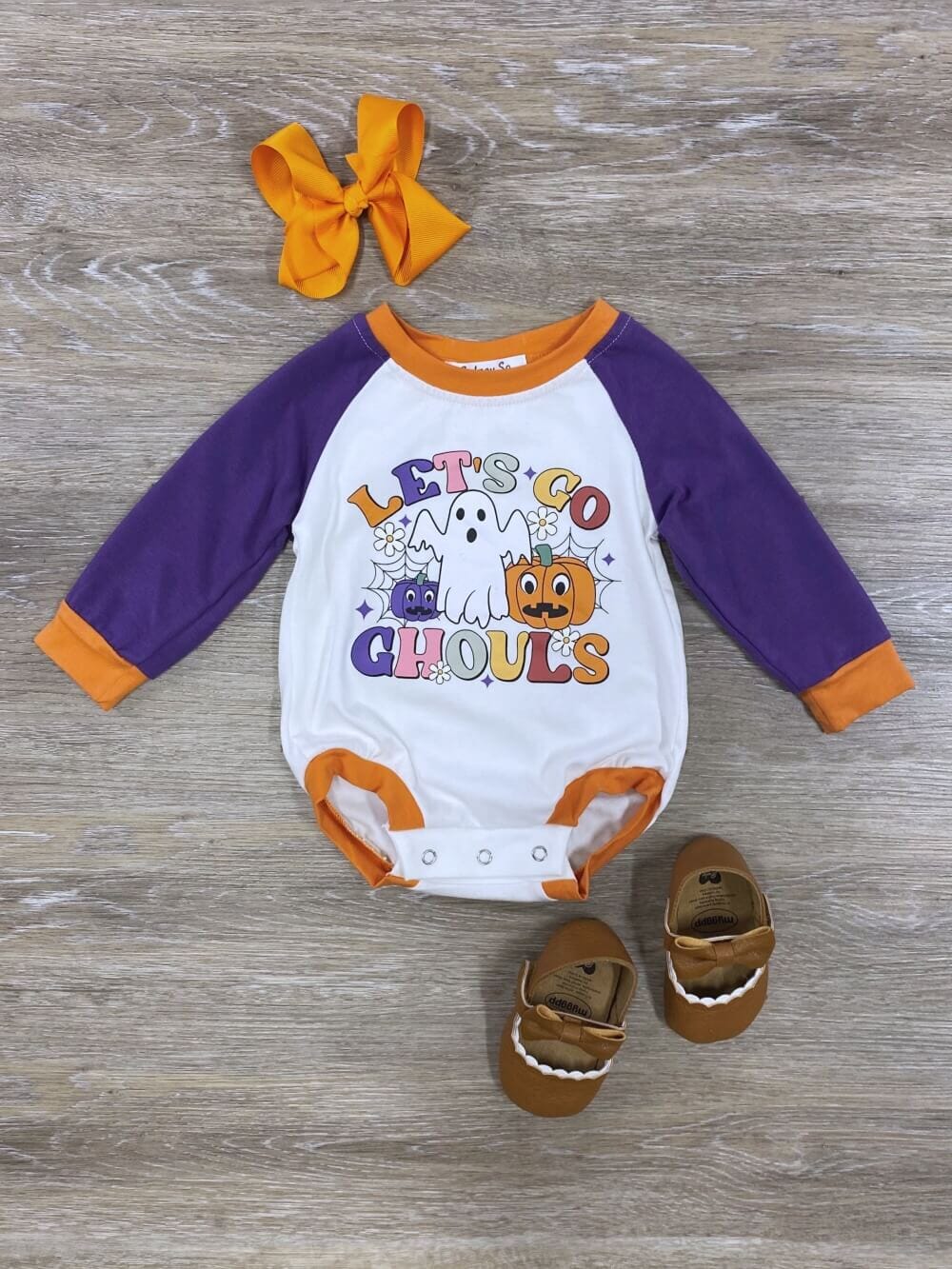 Let&#39;s Go Ghouls Raglan Halloween Baby Romper - Sydney So Sweet