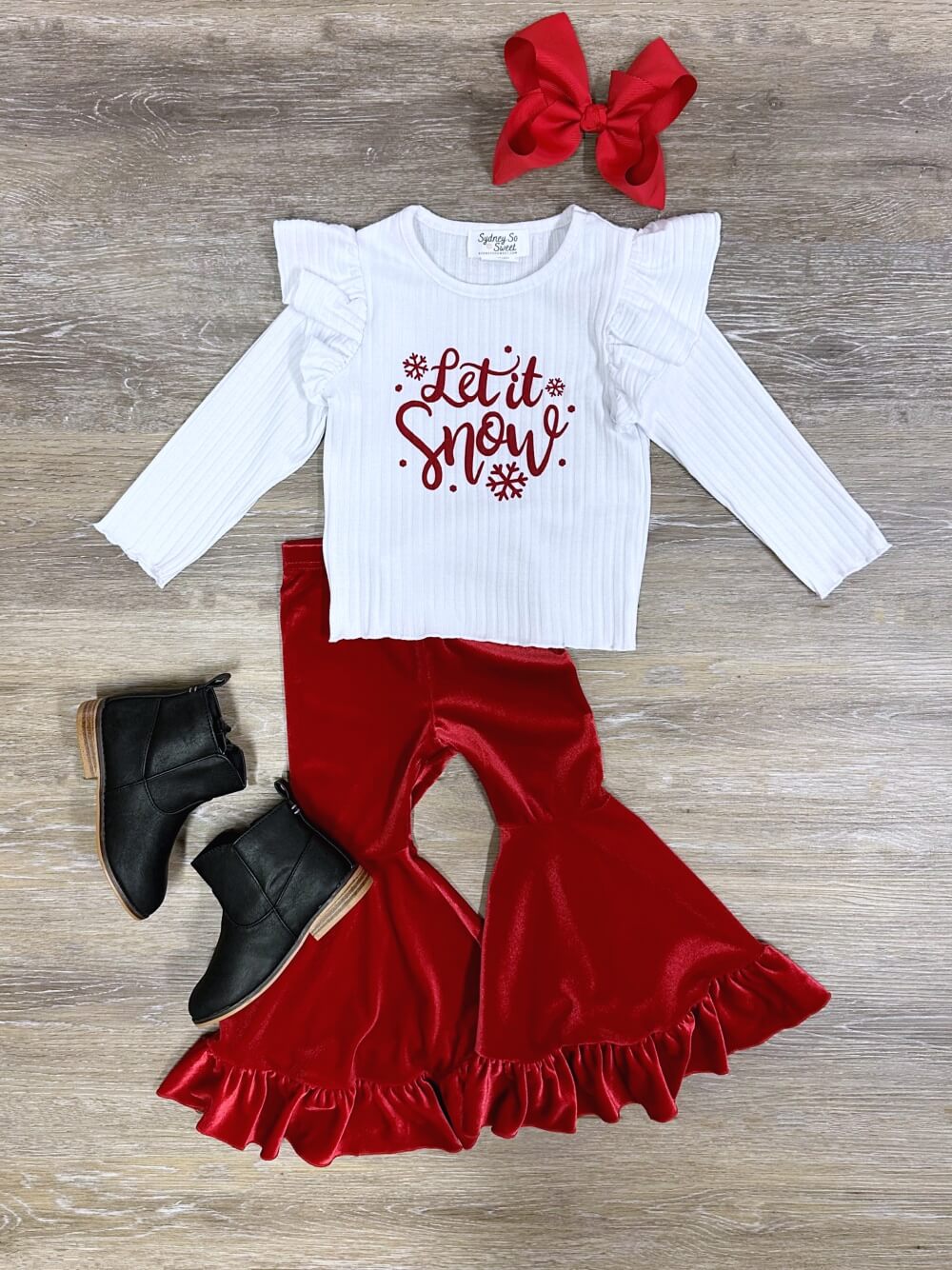 Let it Snow Red Velvet Girls Christmas Holiday Outfit - Sydney So Sweet