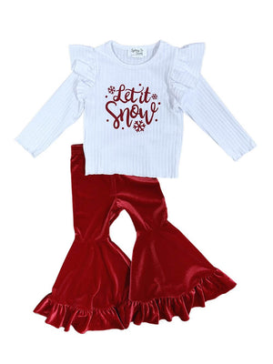 Let it Snow Red Velvet Girls Christmas Holiday Outfit - Sydney So Sweet