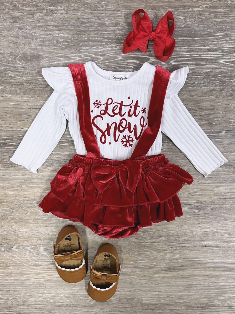 Let it Snow Red Velvet Suspender Baby Bubble Set - Sydney So Sweet