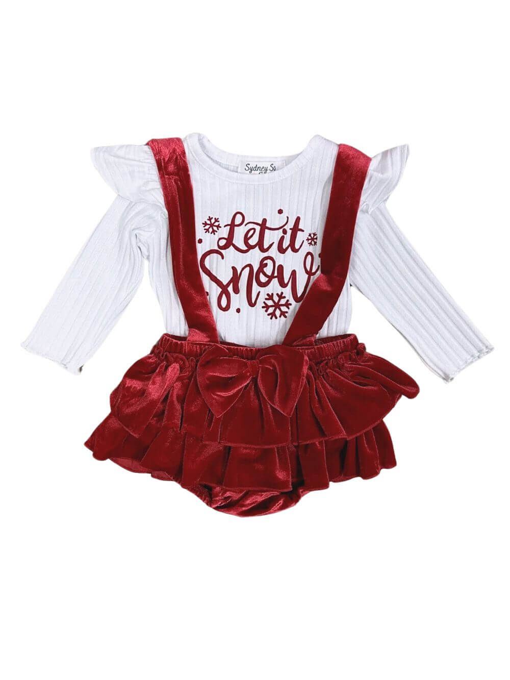 Let it Snow Red Velvet Suspender Baby Bubble Set - Sydney So Sweet