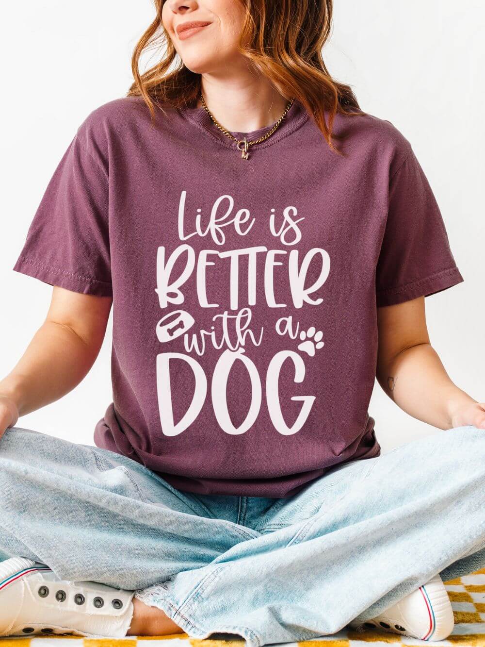 Life is Better with a Dog T-Shirt Cute Dog Mom Graphic Tee