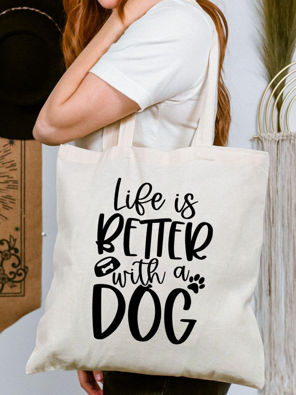 Life Is Better With a Dog Cotton Canvas Grocery Tote Bag for Dog Lovers