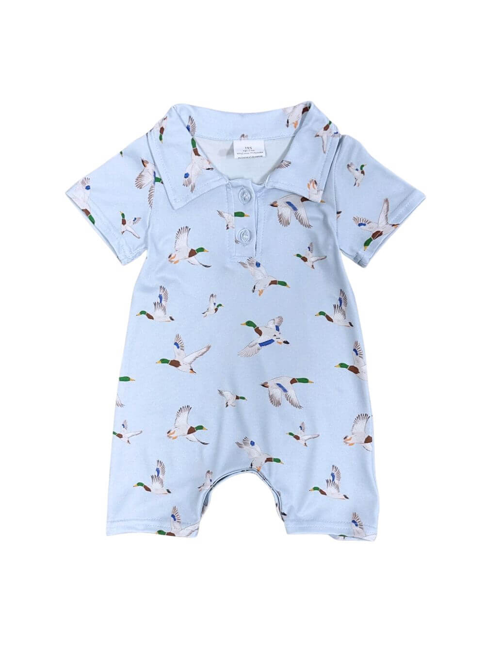 Light Blue Duck Print Light Blue Boys Baby Romper - Sydney So Sweet