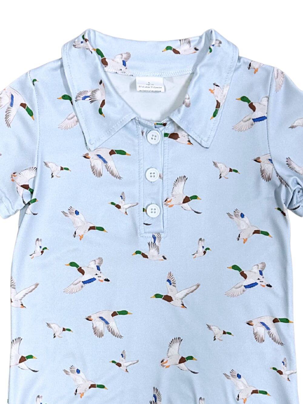 Light Blue Duck Print Light Blue Boys Back to School Polo Shirt - Sydney So Sweet
