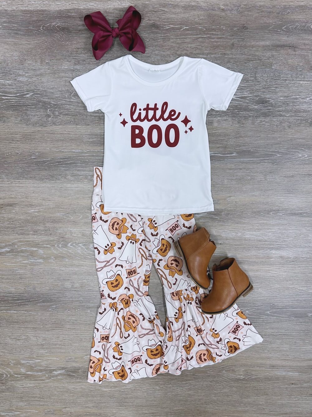 Little Boo Western Pumpkin Bell Bottom Girls Outfit - Sydney So Sweet