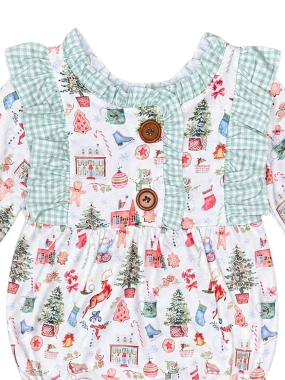 Little Christmas Things Gingham Ruffle Baby Bubble Romper