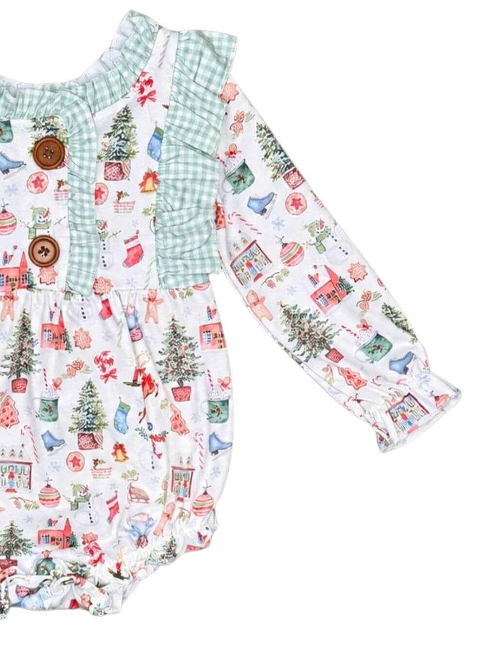 Little Christmas Things Gingham Ruffle Baby Bubble Romper