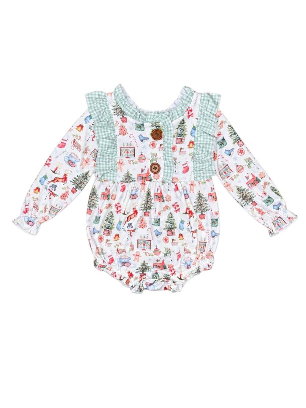Little Christmas Things Gingham Ruffle Baby Bubble Romper