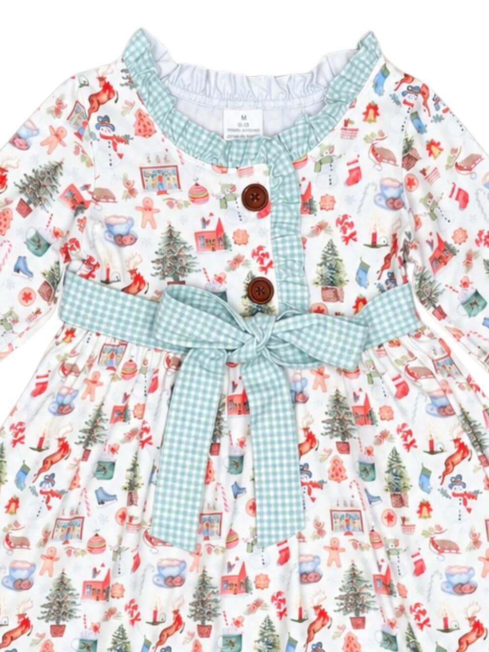 Little Christmas Things Gingham Ruffle Trim Girls Dress