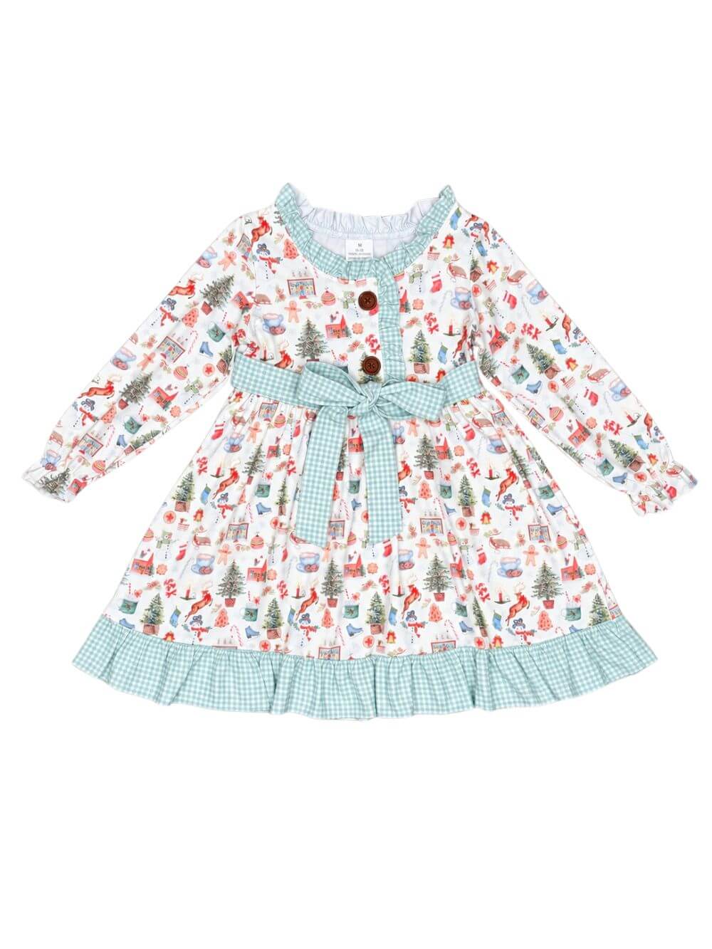 Little Christmas Things Gingham Ruffle Trim Girls Dress