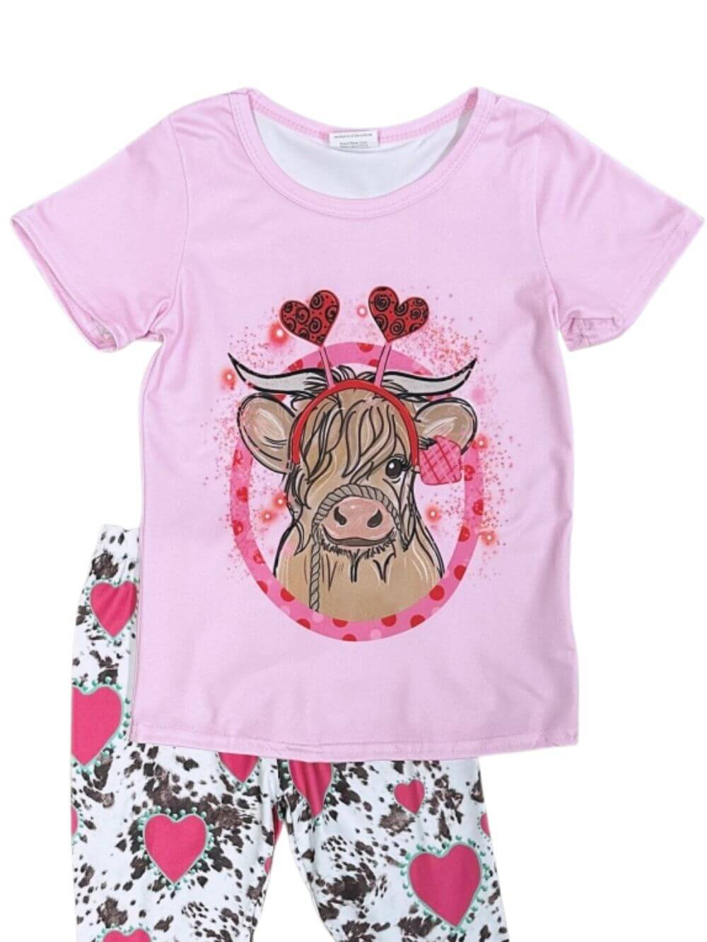 Little Moo Love Highland Cow Girls Flare Pants Outfit