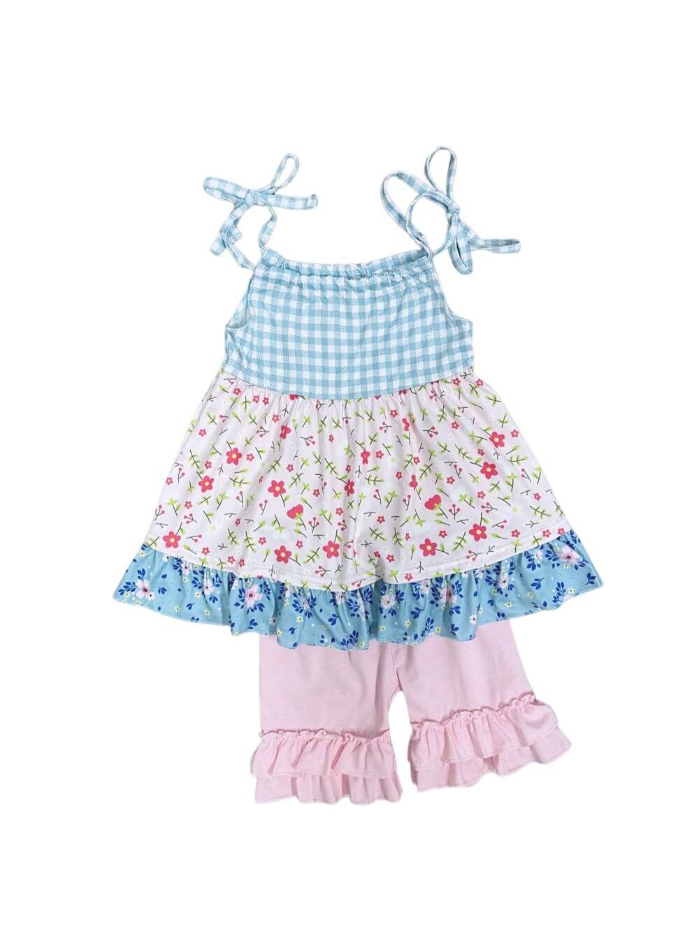 Little Picnic Floral & Gingham Girls Shorts Outfit