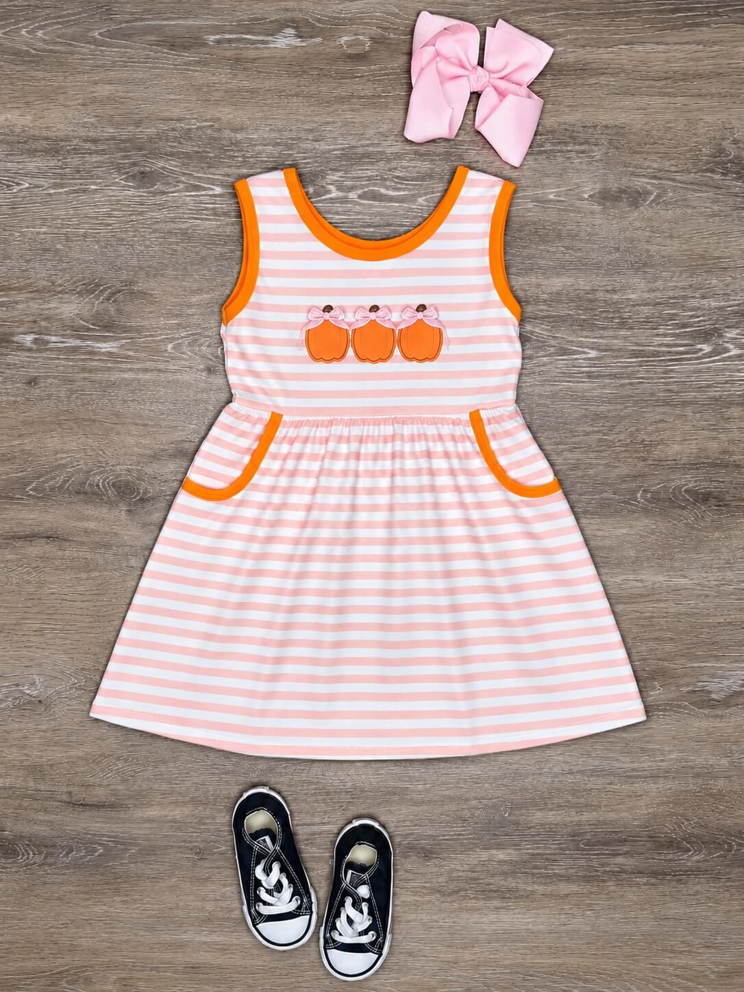 Little Pumpkins Striped Girls Fall Dress