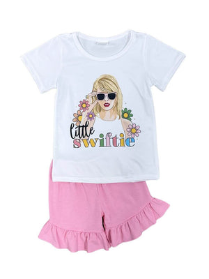Little Swiftie Pink Ruffle Girls Shorts Outfit - Sydney So Sweet
