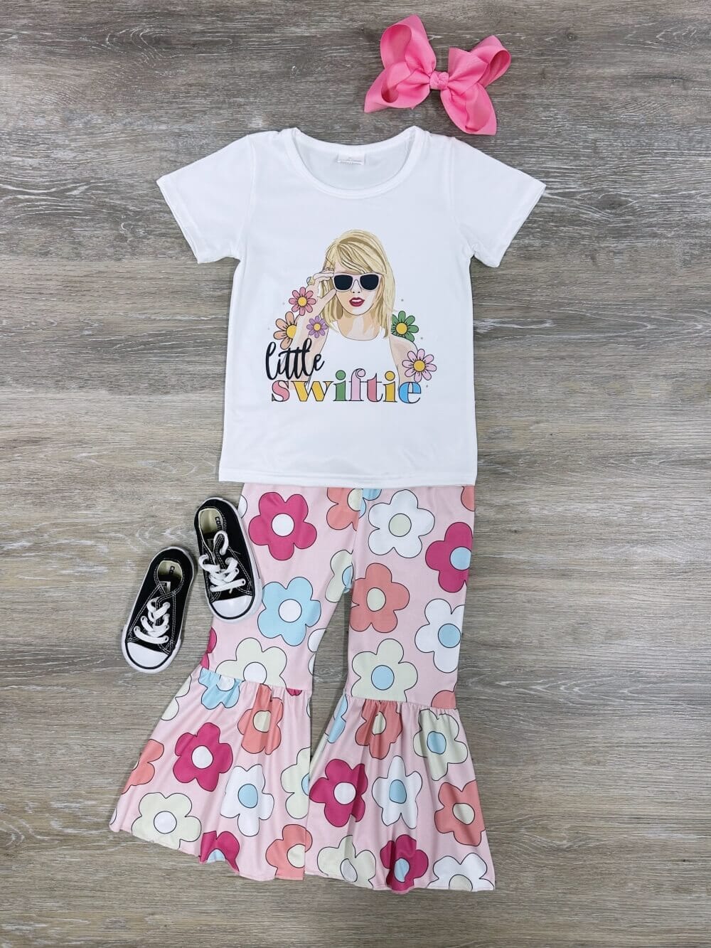 Little Swiftie Retro Floral Bell Bottom Girls Outfit - Sydney So Sweet