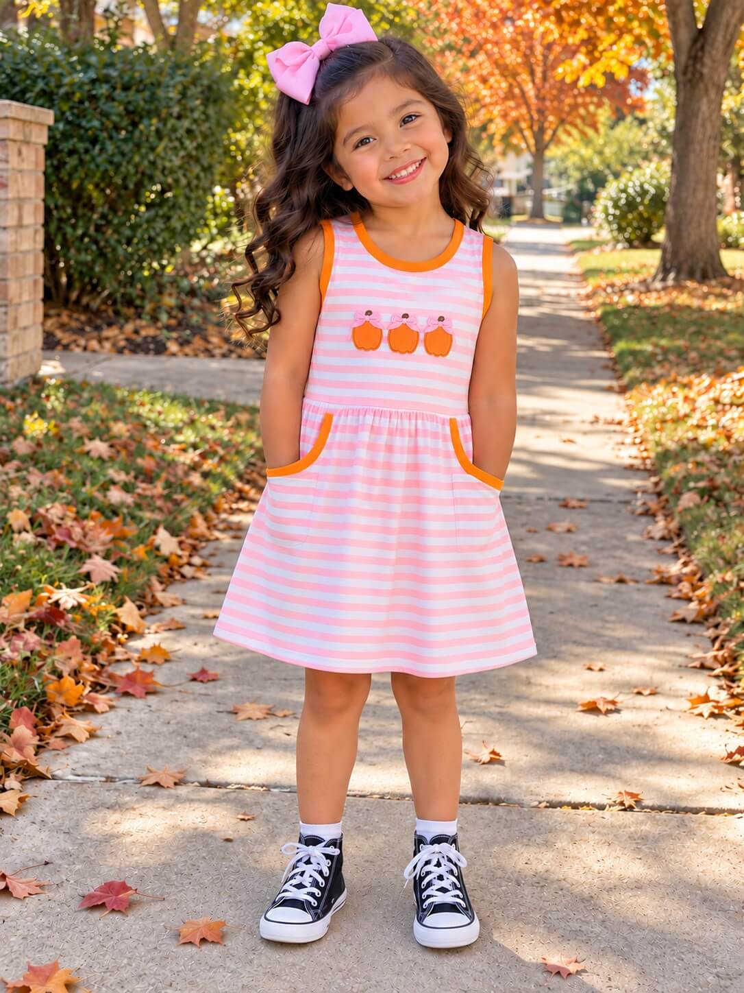Little Pumpkins Striped Girls Fall Dress