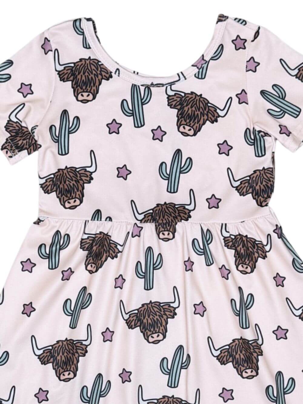 Longhorn & Cactus Girls Short Sleeve Skater Dress