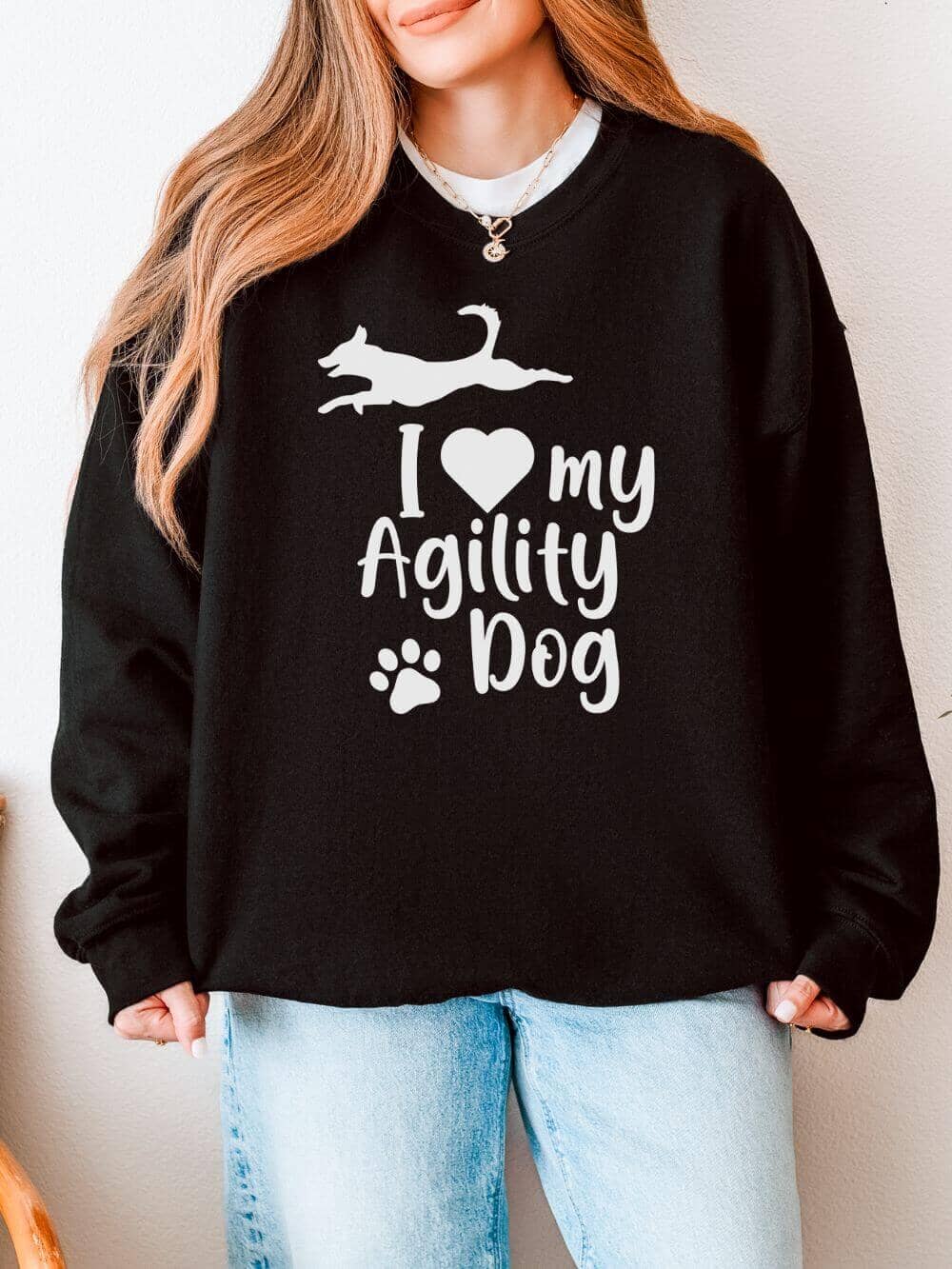 I Love My Agility Dog Cotton Women's Long Sleeve Graphic Sweatshirt - Sydney So Sweet