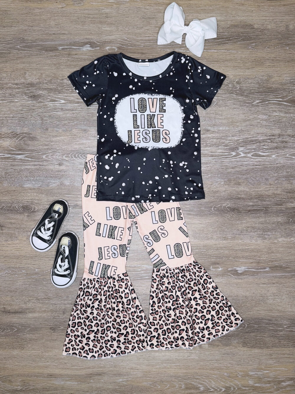 Love Like Jesus Girls Cheetah Flare Pants Outfit